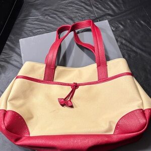 Francesco Biasia Red and Tan Tote Bag